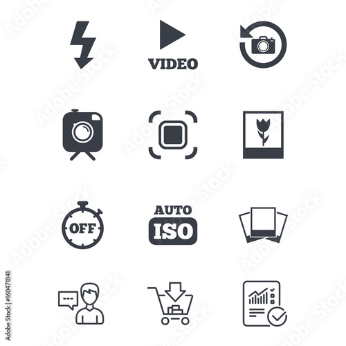 Photo, video icons. Camera, photos and frame.