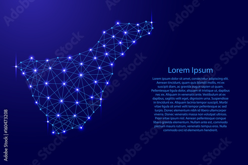 Map of Tenerife from polygonal blue lines and glowing stars vector illustration