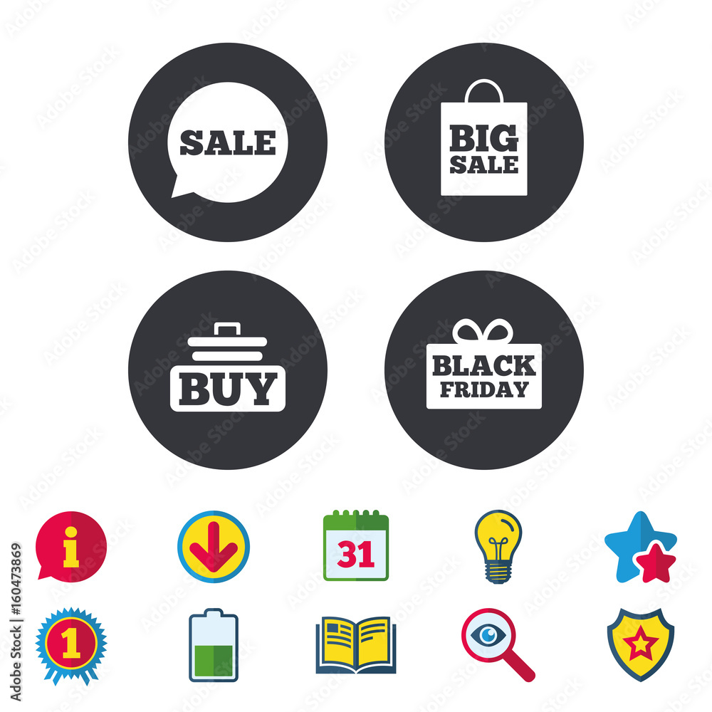 Sale speech bubble icons. Buy cart symbol.