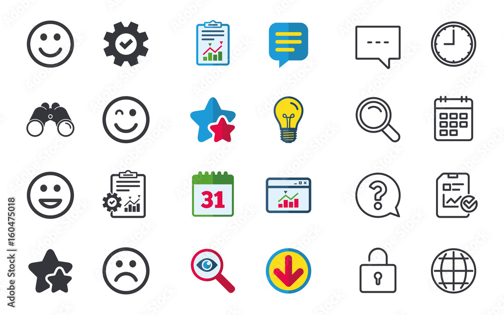 Smile icons. Happy, sad and wink faces. Smile icons. Happy, sad and wink faces.