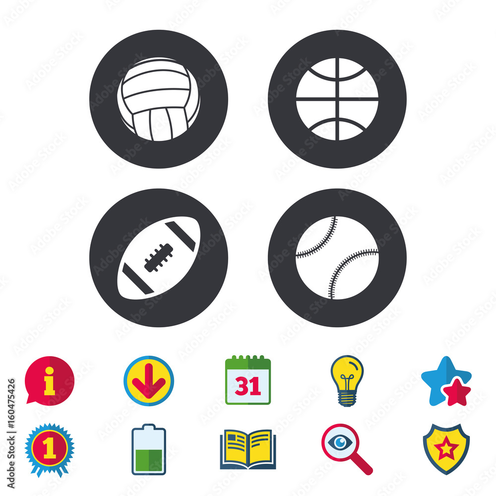 Sport balls. Volleyball, Basketball, Baseball. Sport balls. Volleyball, Basketball, Baseball.