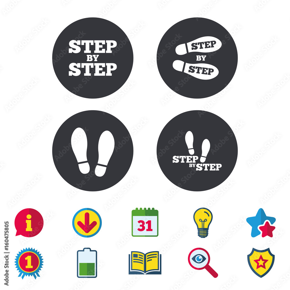 Step icons. Footprint shoes symbols. Step icons. Footprint shoes symbols.