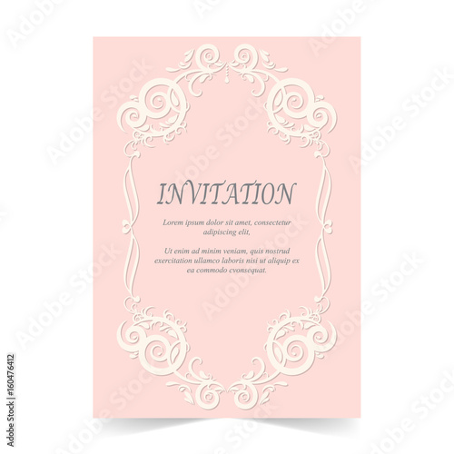 Invitation card, Wedding card with ornament on pink