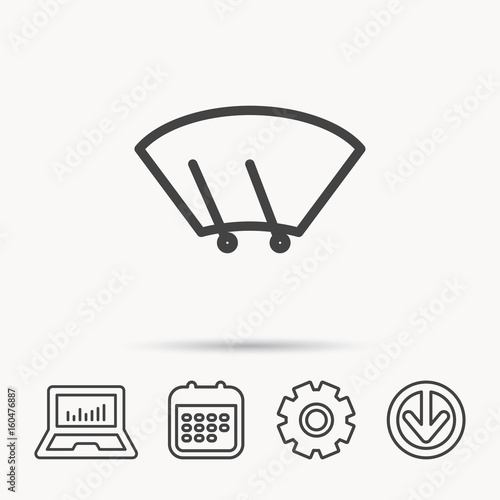 Windscreen wipers icon. Windshield sign. Notebook, Calendar and Cogwheel signs. Download arrow web icon. Vector