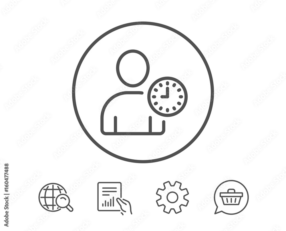 User with Clock line icon. Profile Avatar sign. User with Clock line icon. Profile Avatar sign.