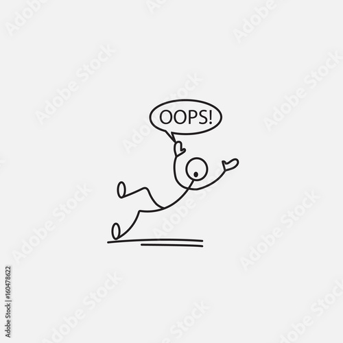 Cartoon icon of sketch stick figure in cute miniature scenes.