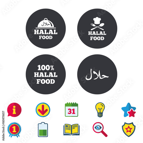 Halal food icons. Natural meal symbol.