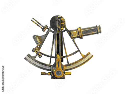Ancient bronze navigation Sextant Astrolabe, isolate on white background