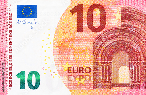 Fotografi Part of 10 euro bill on macro.