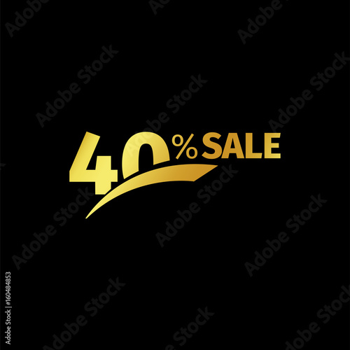 Black banner discount purchase 40 percent sale vector gold logo on a black background. Promotional business offer for buyers logotype. Forty percentage off, discounts in the strict style coupon.