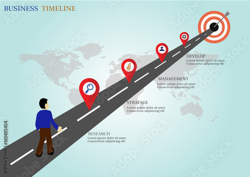 Road to goal business timeline infographic.