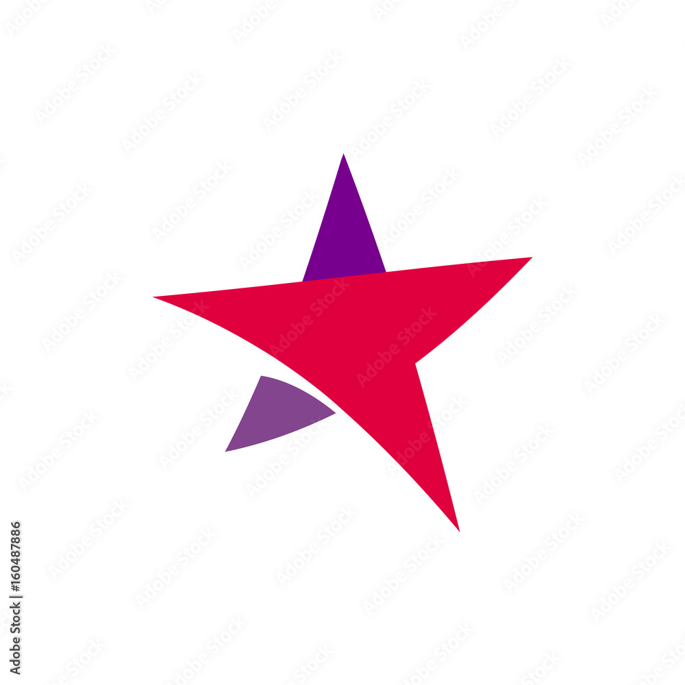Fantastic isolated simple flat red and violet color star logo of unusual shape. Vector logotype and icon of the abstract form. Fantastic isolated simple flat red and violet color star logo of unusual shape. Vector logotype and icon of the abstract form.