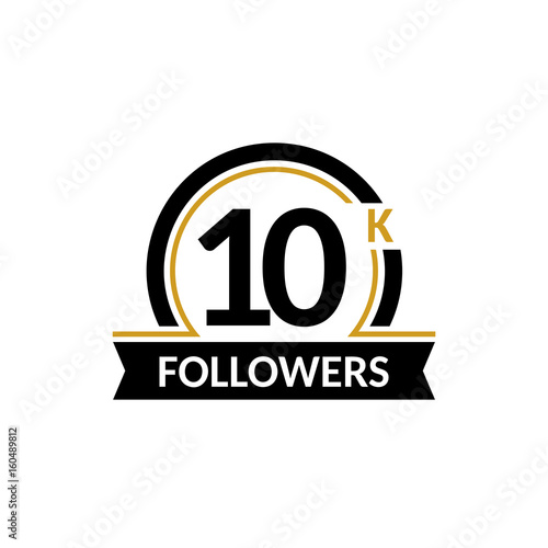 10000 followers and friends, 10K anniversary congratulations design banner template. Black and gold vector illustration.