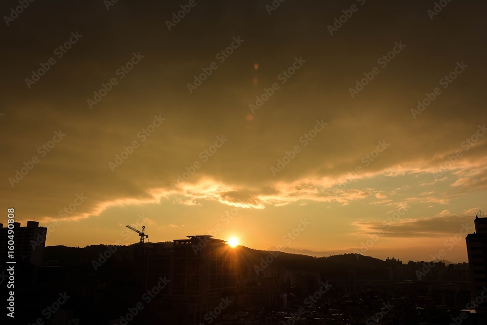 sunset sky scape on the town in seoul korea