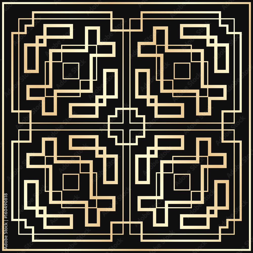 Vector geometric ornament in Art Deco style. Square abstract element for design. Light golden lined shape. Vector geometric ornament in Art Deco style. Square abstract element for design. Light golden lined shape.