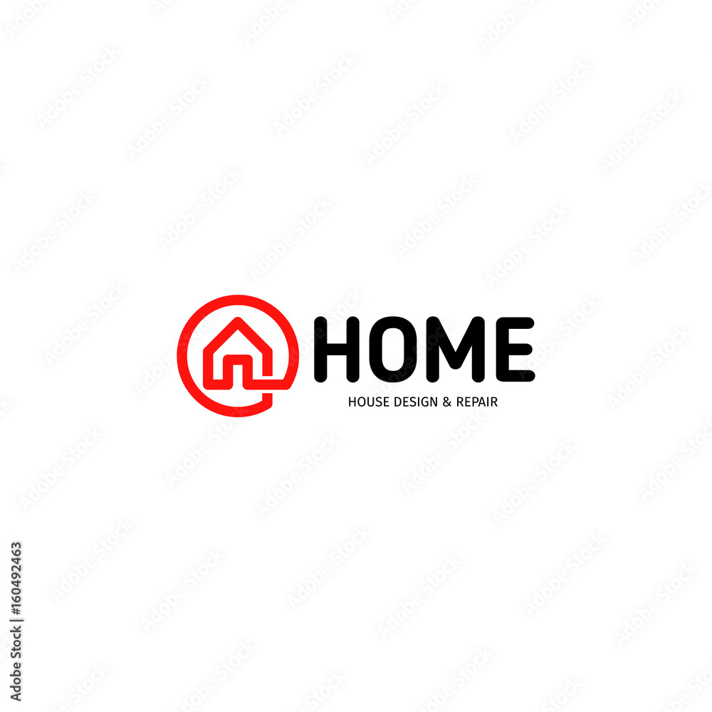 Obraz premium Isolated real estate agency business logo, house logotype on white background, home concept icon, hotel vector illustration.