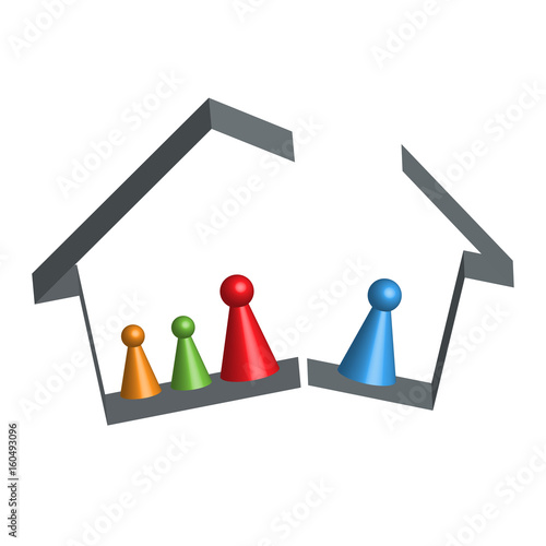 Building broken family home in 3D, vector