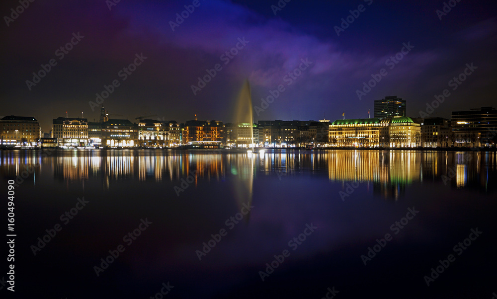 Hamburg Alster Lake City Center night view