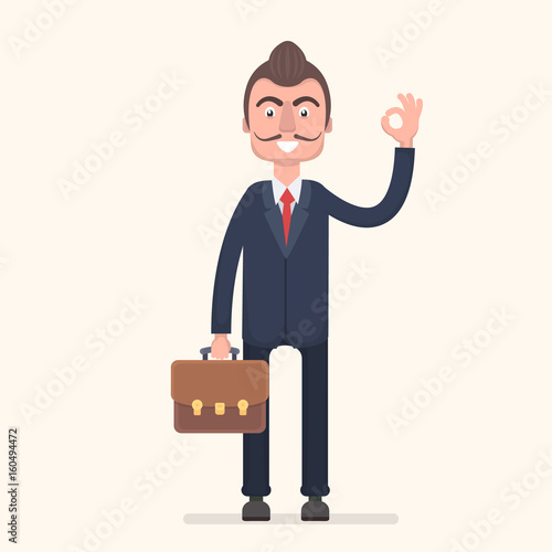 A businessman with a diplomat shows that everything is fine