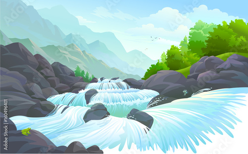 A stream of water flowing over a rocky terrain