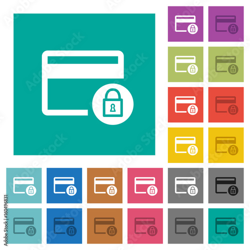 Lock credit card transactions square flat multi colored icons