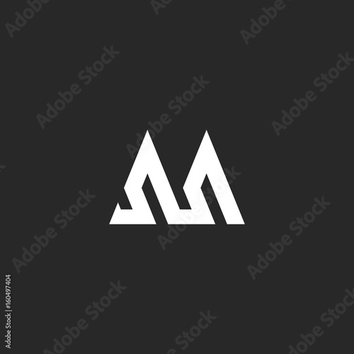 Outline letter M logo hipster initial monogram mockup, broken line abstract wave geometric shape, simple stripes graphic identity icon, wedding invitation emblem template