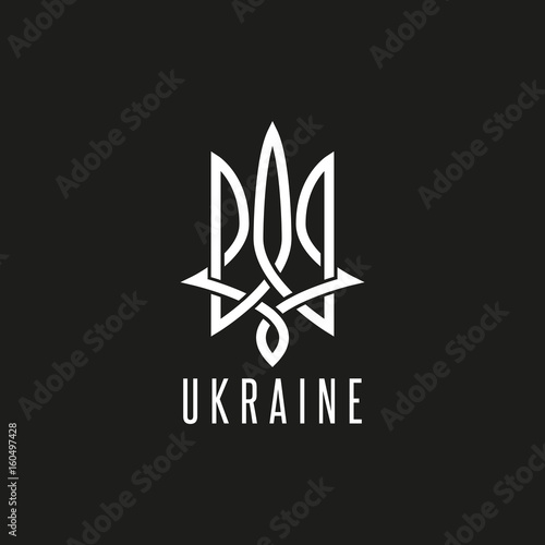 Trident logo mockup monogram weaving lines Emblem of Ukraine, linear art typography design element, black and white style decoration Neptune emblem