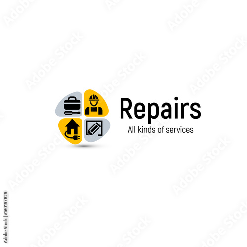 Home repair tools vector logo. House renovation service icon. Building professional support and improvement abstract 2d illustration.