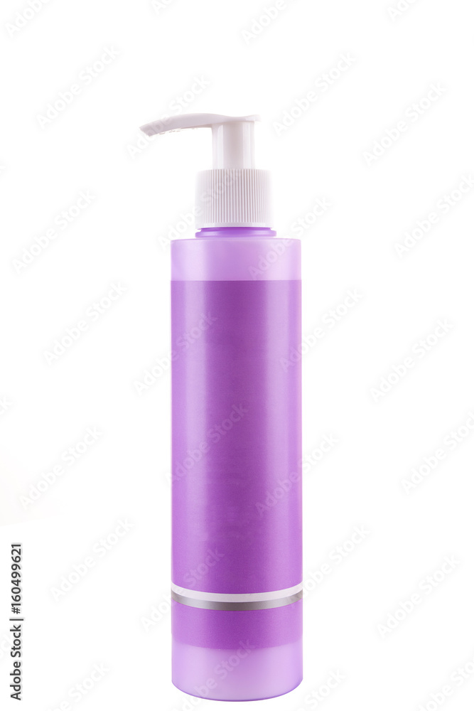Cosmetic bottle in pink over white background in studio photo Cosmetic bottle in pink over white background in studio photo