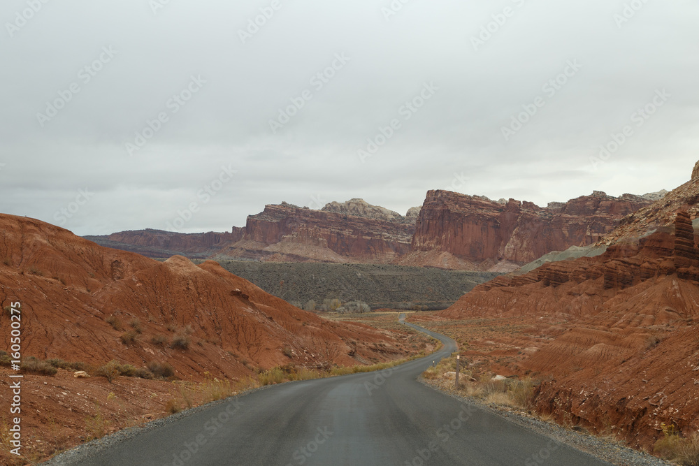 Overcast Red Rock Landscape Road long