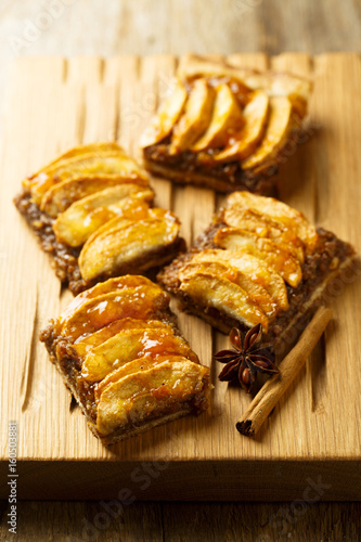 Apple pie with nuts, spices and marmalade