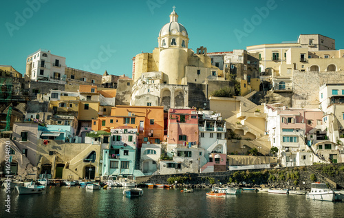 Colorful houses of Corricella village on Procida Island in Italy