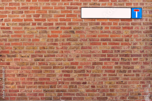 Brick wall background texture with cul-de-sac sign  good for graffiti