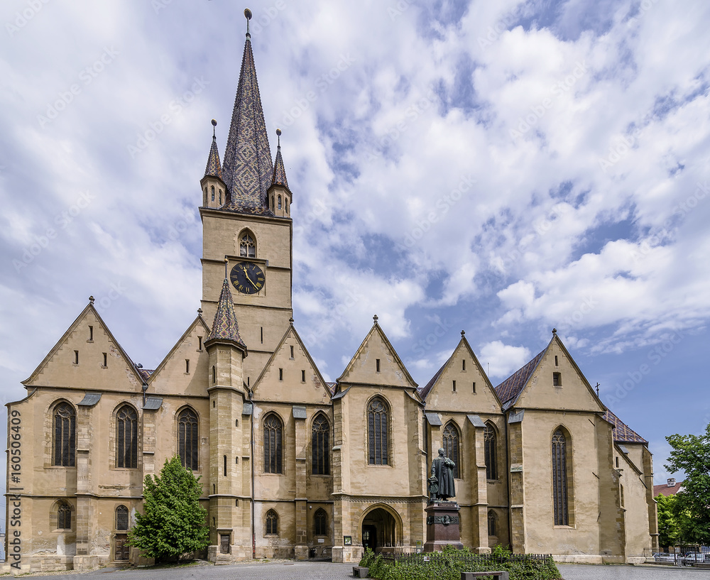 The Lutheran Cathedral of Saint Mary, Sibiu, Romania, against a beautiful sky