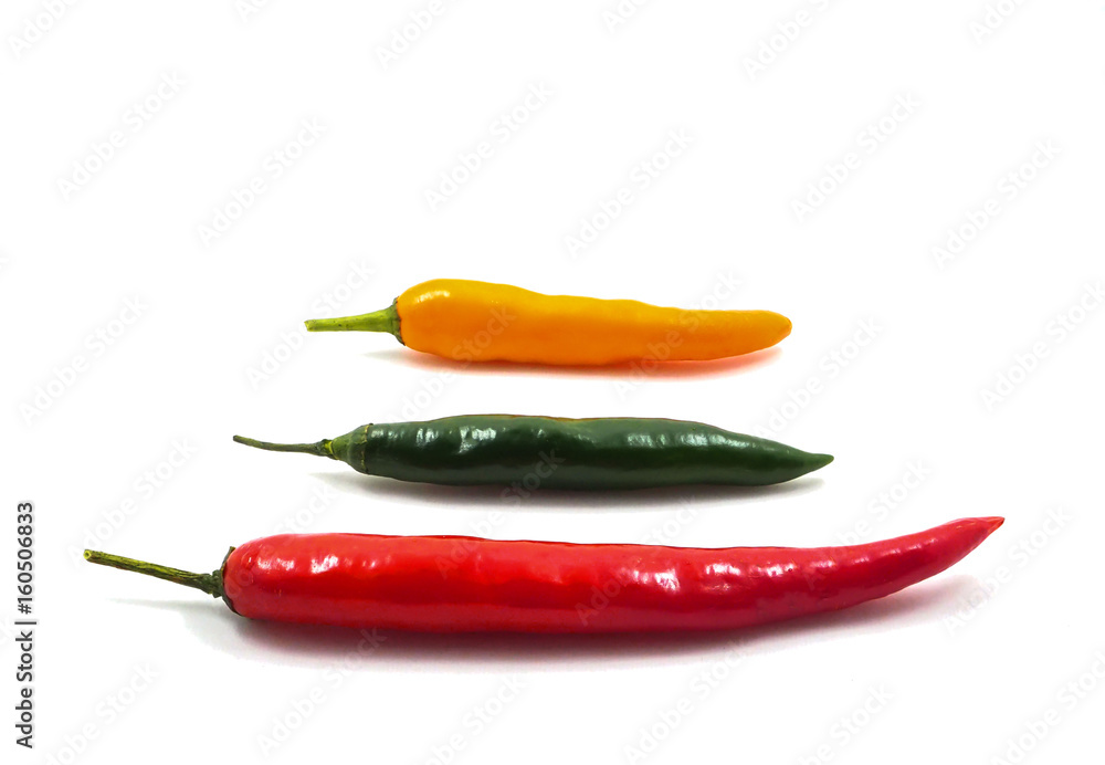Colorful fresh  chili pepper on white background