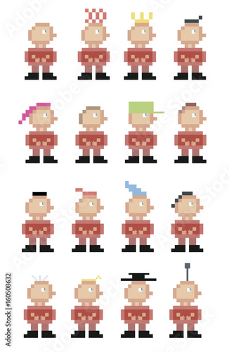 Pixel people. Pixel art. 12 pixel people on a bleat background. vector illustration.