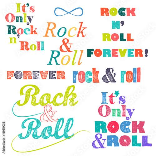 Rock n roll lettering, colored set on white