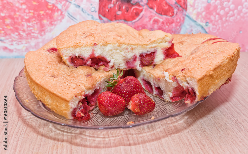 pie-shaped sponge cake with strawberries pie-shaped sponge cake with strawberries