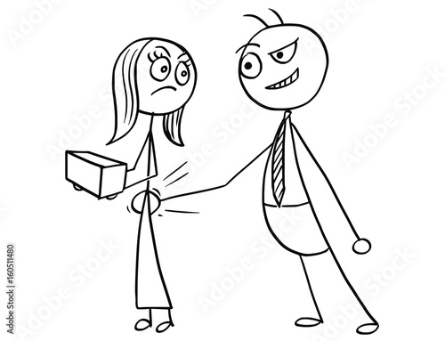 Vector Cartoon of Male Boss Slapping Smacking Female Subordinate Worker
