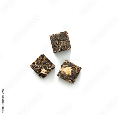 Green tea with jasmine, compressed cubes, topview