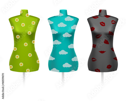Set of female vintage dressmakers tailors dummy mannequins