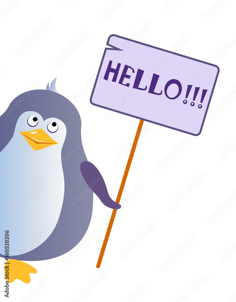 Obraz premium The penguin is holding a plaque with the inscription 