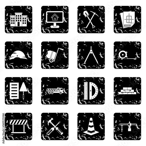 Construction set icons, grunge style