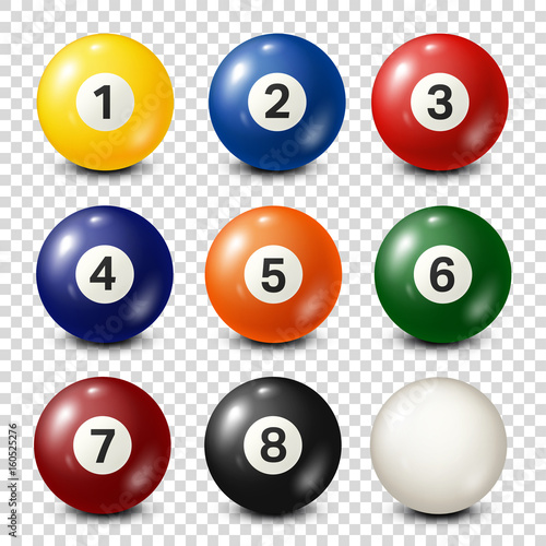 Billiard,pool balls collection. Snooker. Transparent background. Vector illustration.