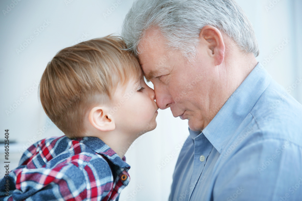 Happy senior man playing with his grandson at home Happy senior man playing with his grandson at home