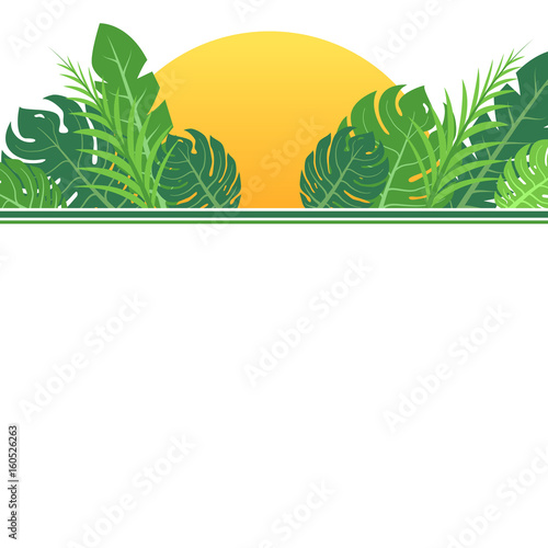 Tropical leaves and sun banner