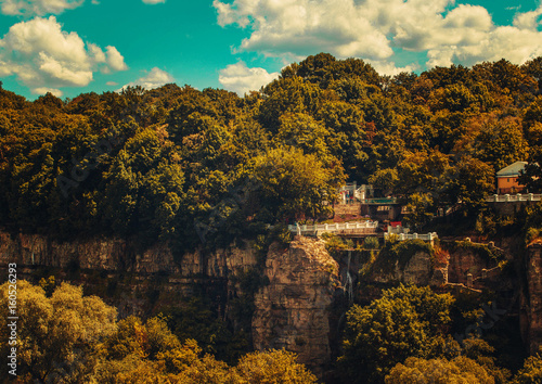 Kamyanets-Podilsky, Ukraine - June 18, 2017: View from the bridge to the canyon. photo