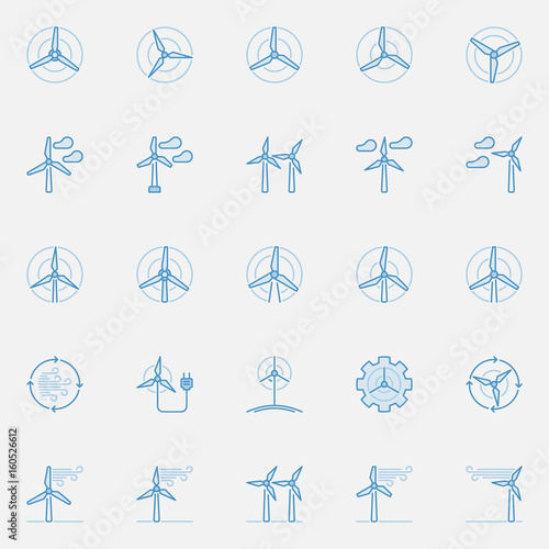 Wind turbine blue icons