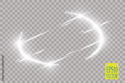 Abstract luxury vector light flare semicircle and spark light effect. Sparkling glowing violet round frame on transparent. Starlight moving background. Glow blurred space for message or logo