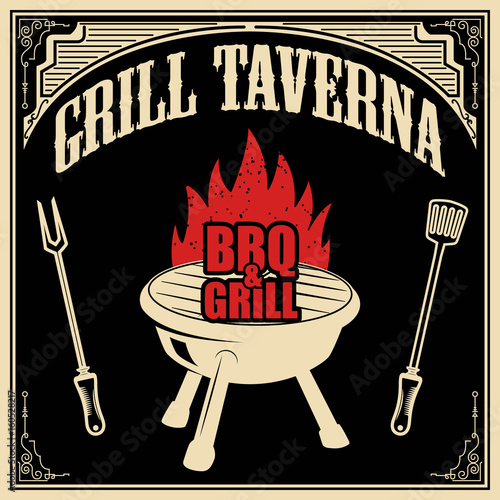 Grill taverna. BBQ and grill. Design element for poster, menu. Vector illustration